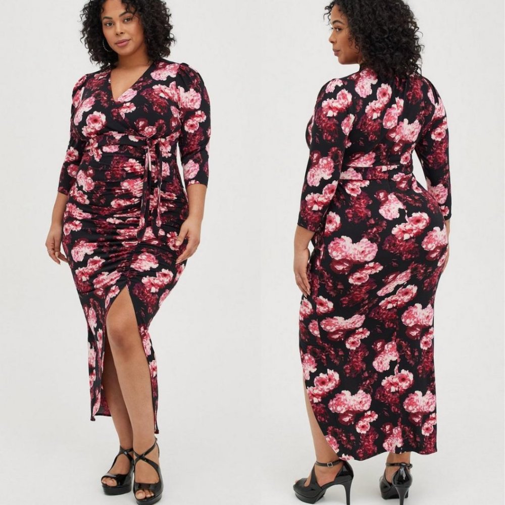 Torrid Maxi Studio Knit Hi-Low Dress Size 22 Pink Black Rose